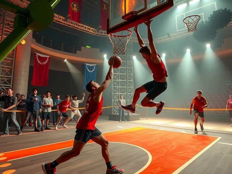 VR Dunk Gladiator virtual arena with gladiators playing basketball